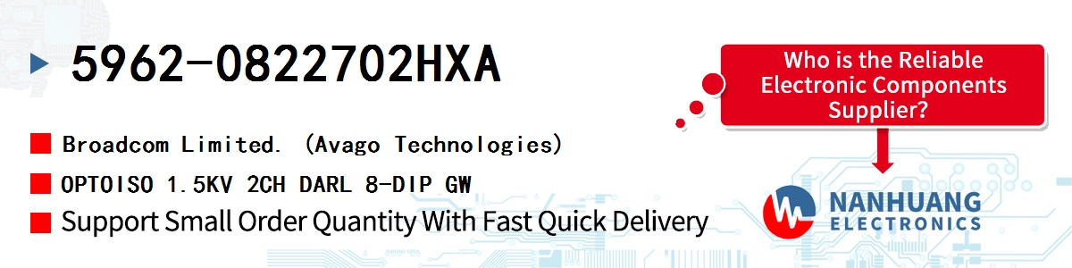 5962-0822702HXA AVAGO OPTOISO 1.5KV 2CH DARL 8-DIP GW