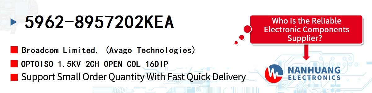 5962-8957202KEA AVAGO OPTOISO 1.5KV 2CH OPEN COL 16DIP