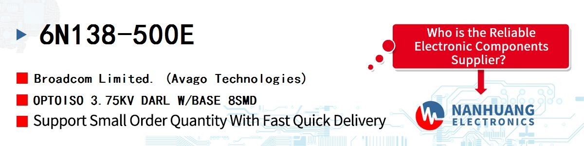 6N138-500E AVAGO OPTOISO 3.75KV DARL W/BASE 8SMD