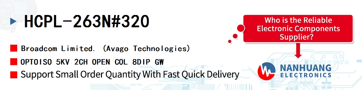 HCPL-263N#320 AVAGO OPTOISO 5KV 2CH OPEN COL 8DIP GW