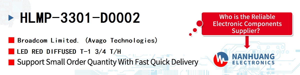 HLMP-3301-D0002 AVAGO LED RED DIFFUSED T-1 3/4 T/H